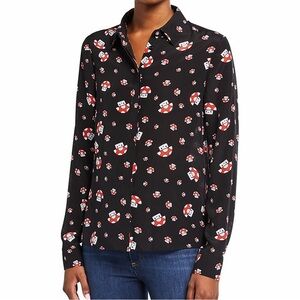 Alice + Olivia x Friends With You Willa Mushroom Print Shirt Blouse Silk Black S